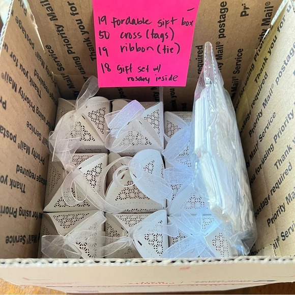 Baptism Favor Boxes Set w/ rosary inside Baby Shower Christening Small Gift Bags - Picture 5 of 10